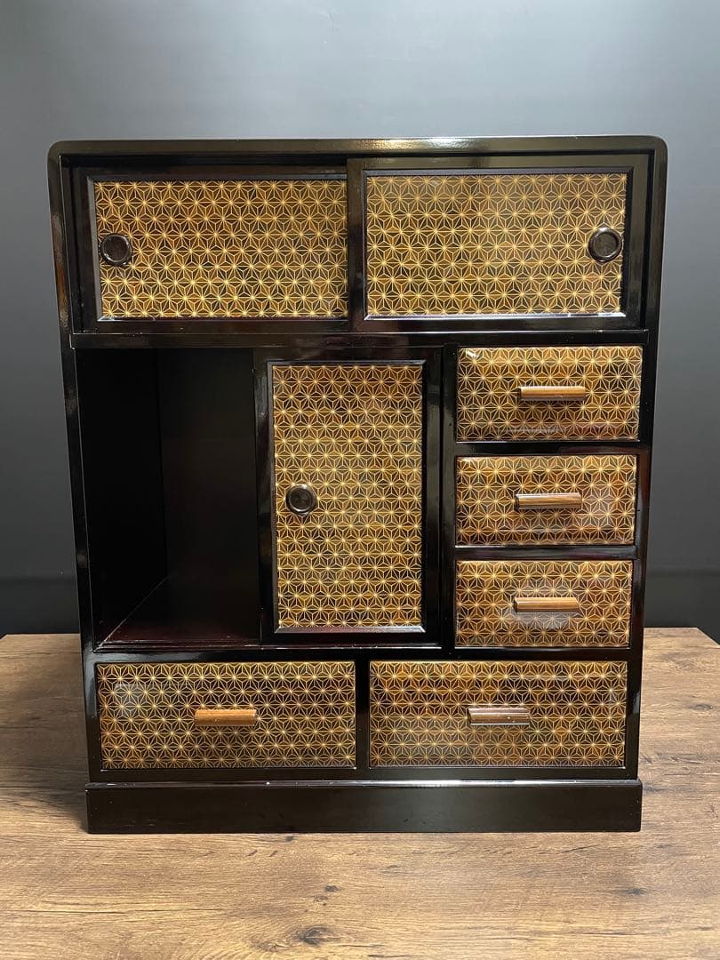 勲六等瑞宝章受章　露木清次創作　箱根寄木細工　小箪笥　伝統工芸品