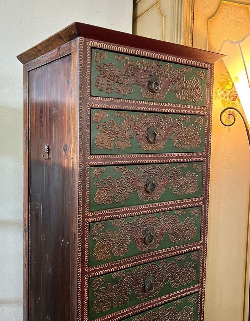 アンティーク　シノワズリ　１０段引出し　チェスト　東洋家具　唐箪笥　中国風文様