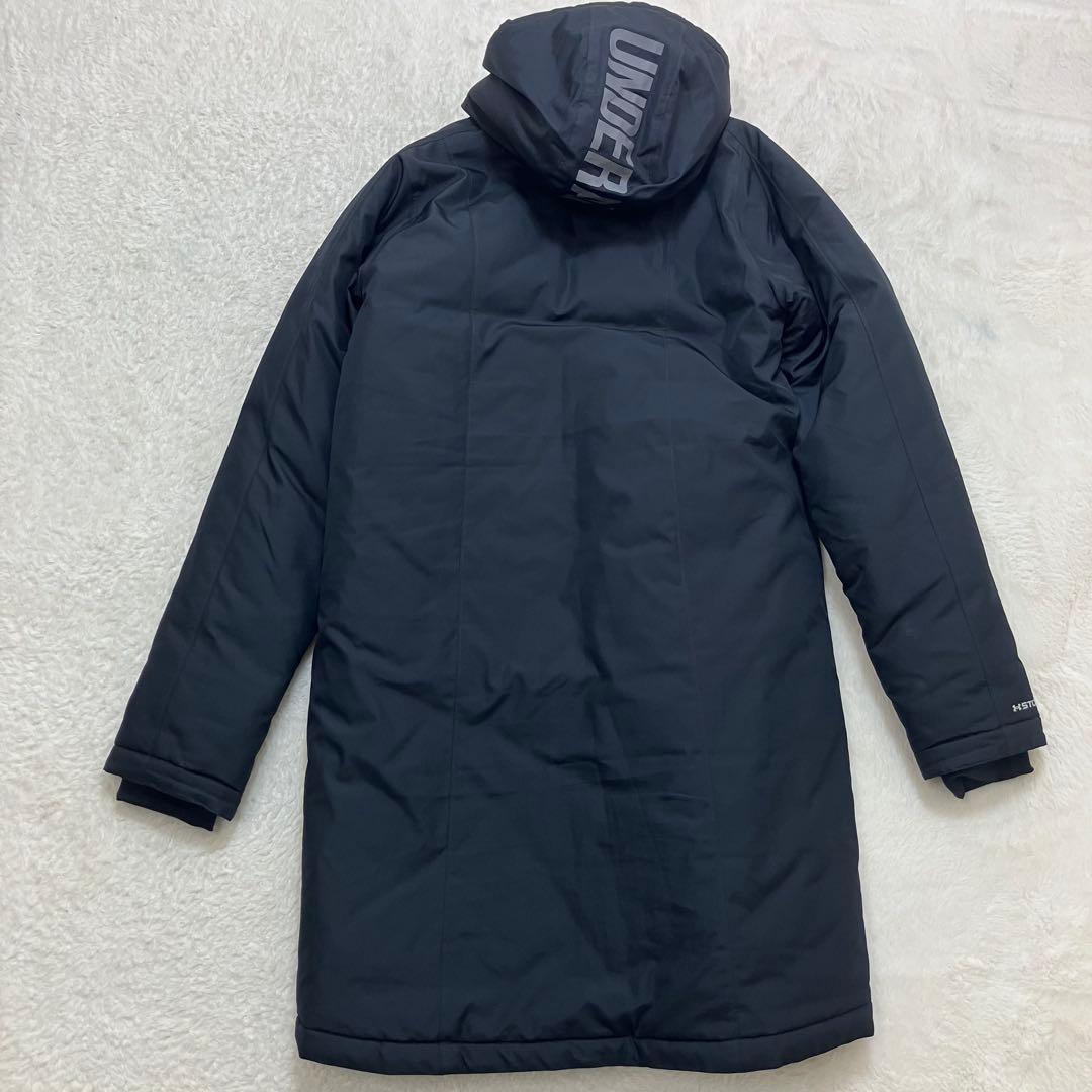 アンダーアーマー✨ロング ベンチコート 黒 フード ロゴプリント 男女兼用