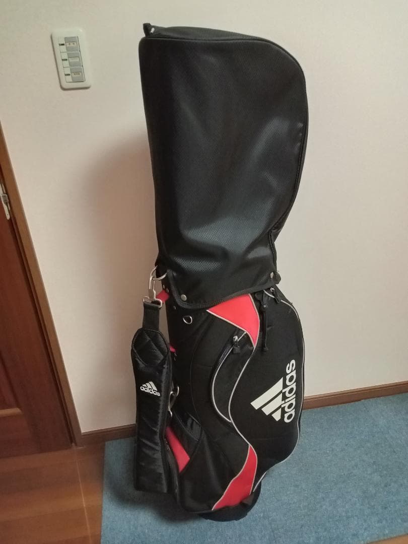 ★美品★adidas★アディダス★軽量ナイロン★キャディバッグ★9型★黒/赤★