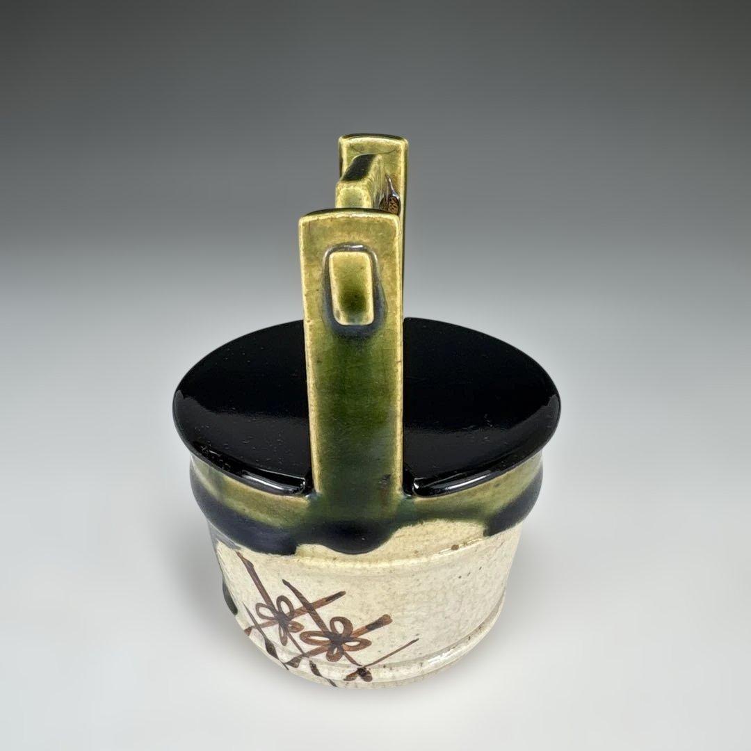 【中古品】山口錠鉄造　織部丸手桶茶入（共箱）USED〈税込・送料込〉