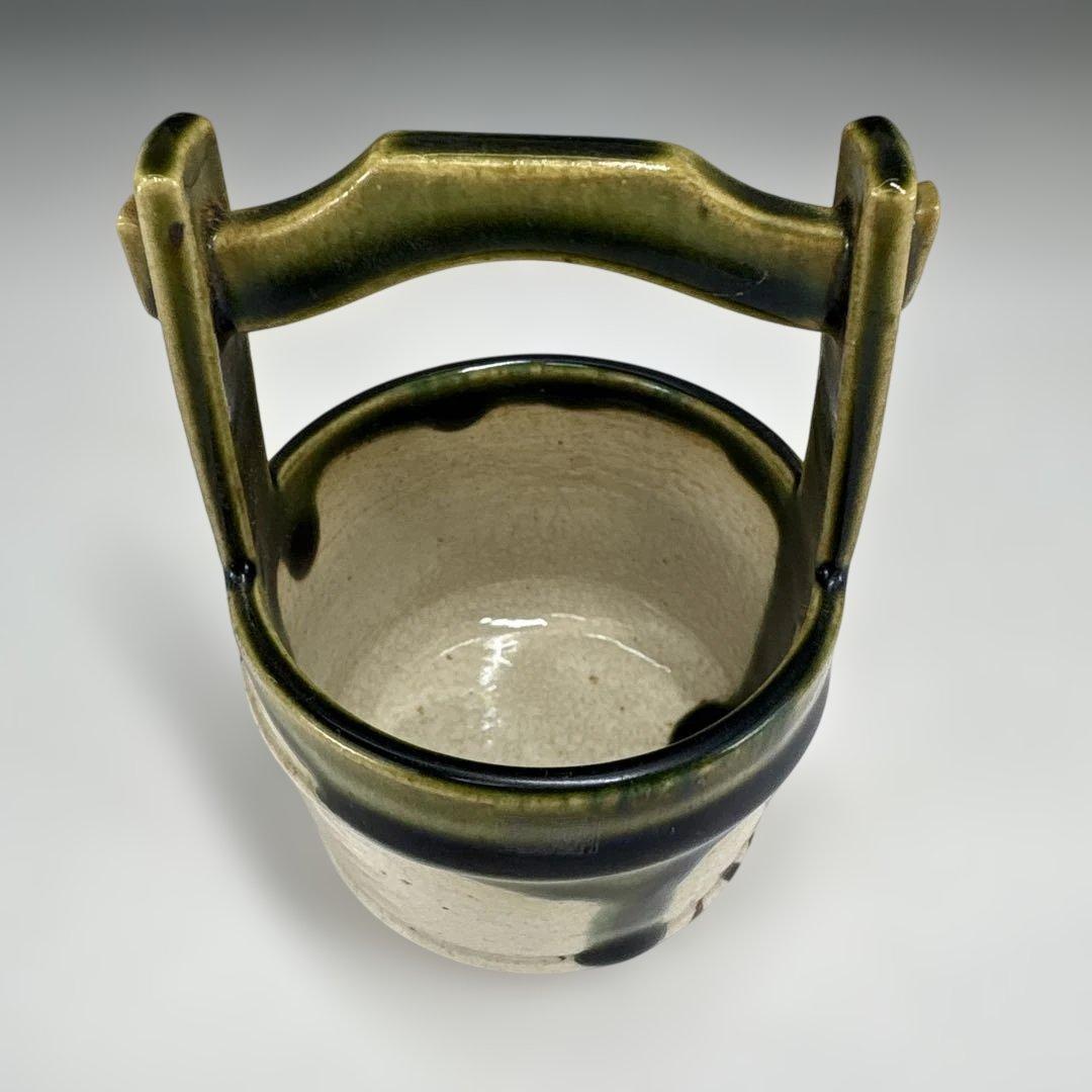 【中古品】山口錠鉄造　織部丸手桶茶入（共箱）USED〈税込・送料込〉