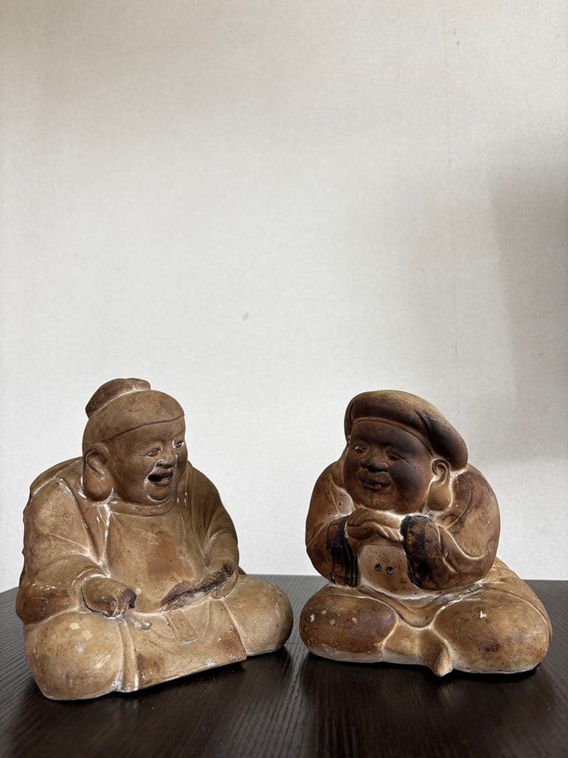 恵比寿 大黒天 像 置物 民芸品 陶器製 昭和レトロ 2体セット