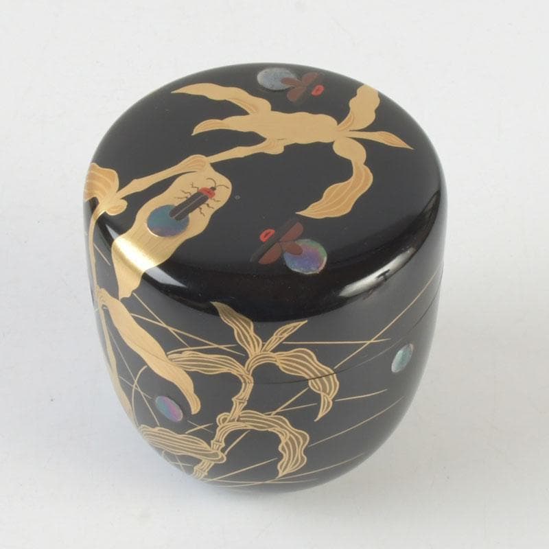 茶道具　奥津一心斎作　螺鈿装飾　蛍蒔絵　棗　共箱　V　9885