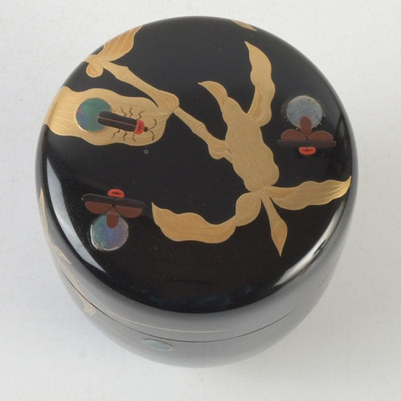 茶道具　奥津一心斎作　螺鈿装飾　蛍蒔絵　棗　共箱　V　9885