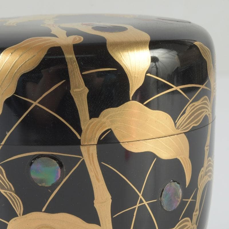 茶道具　奥津一心斎作　螺鈿装飾　蛍蒔絵　棗　共箱　V　9885