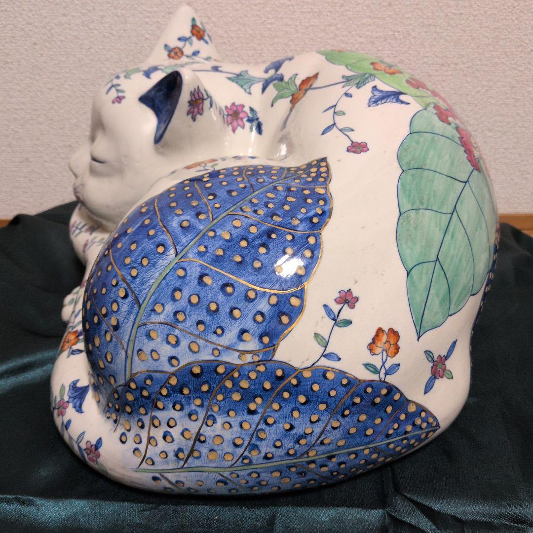 景徳鎮 雅玩珍蔵 眠り猫 招き猫 中国美術 色絵 金彩 骨董品 古美術