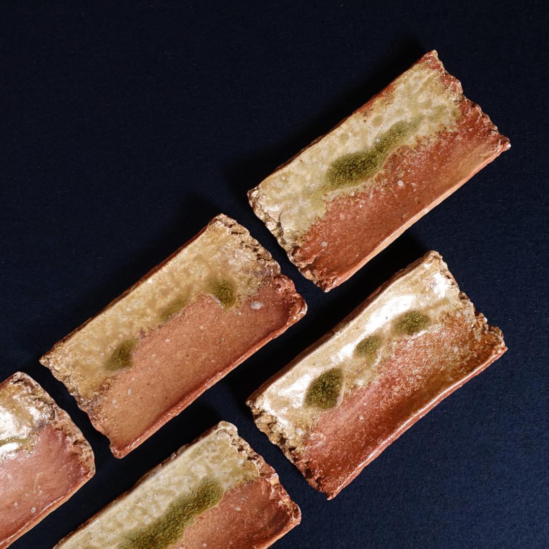 信楽焼 杉本睦子 土山窯 信楽長方銘々皿 5客 共箱