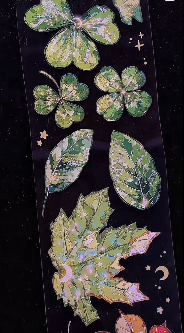 【9458】海外　マステ　3/5/巻　貝殻光マスキングテープ葉っぱ　植物　装飾系