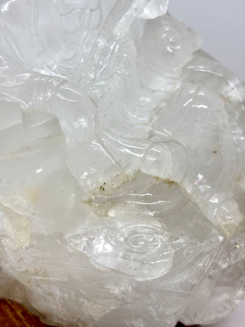 #★天然水晶★観音像 彫刻置物 木製台座付き