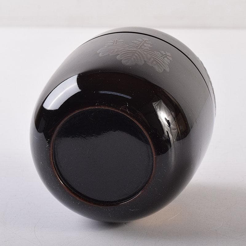 茶道具　黒漆　菊桐蒔絵　棗　仕覆付　時代箱　C　R8623