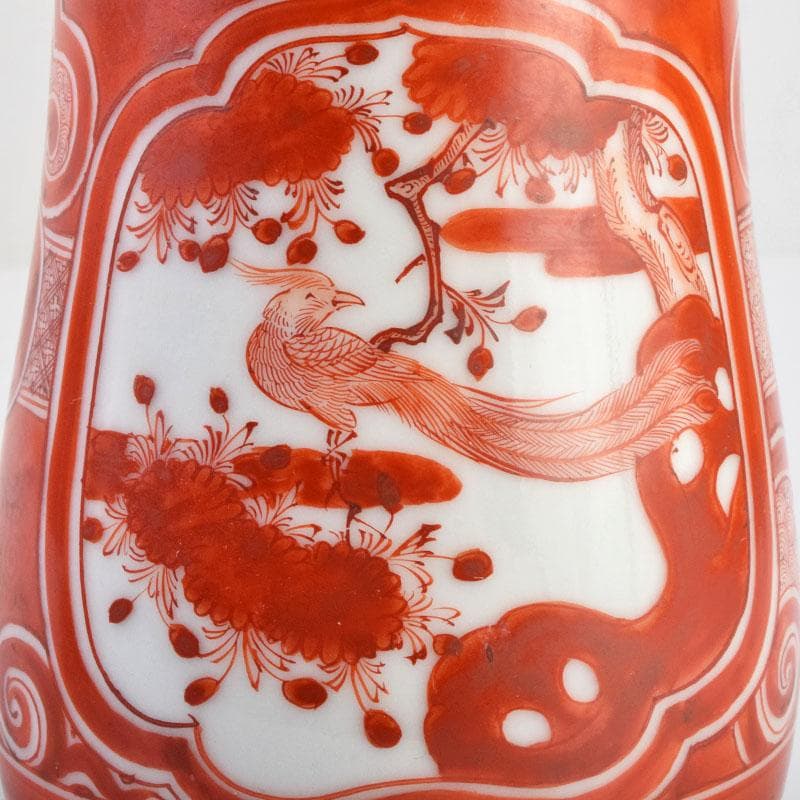 九谷焼　古九谷　赤絵　花鳥文　徳利　在銘　一對　時代箱付　V　R9270