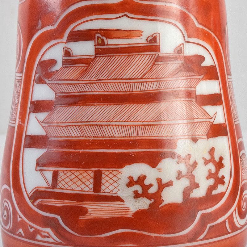 九谷焼　古九谷　赤絵　花鳥文　徳利　在銘　一對　時代箱付　V　R9270