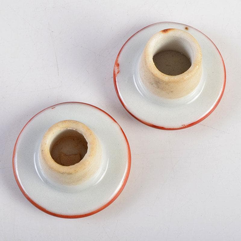 九谷焼　古九谷　赤絵　花鳥文　徳利　在銘　一對　時代箱付　V　R9270