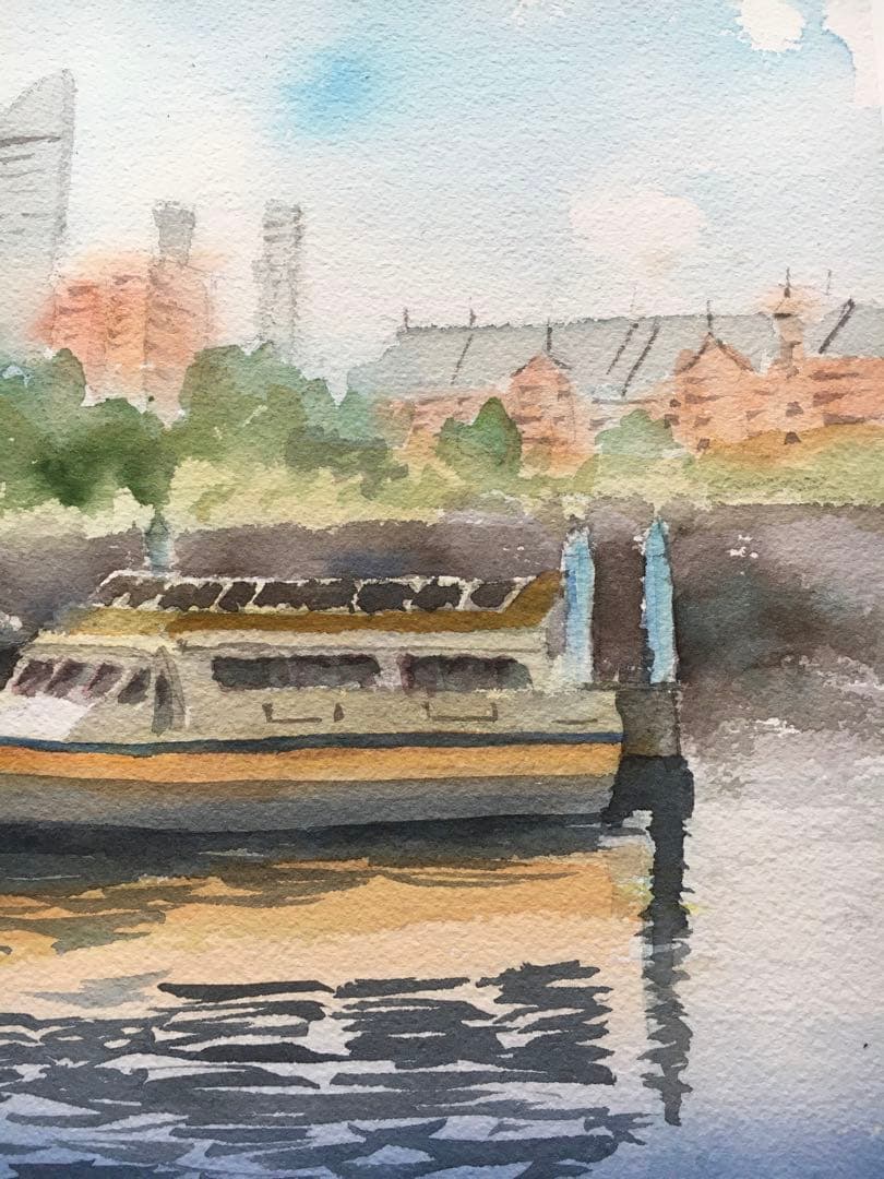 透明水彩画原画横浜新しい旅立ち海