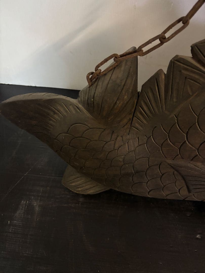 自在鉤　木彫り　鯛　囲炉裏　工芸品　古道具　古美術