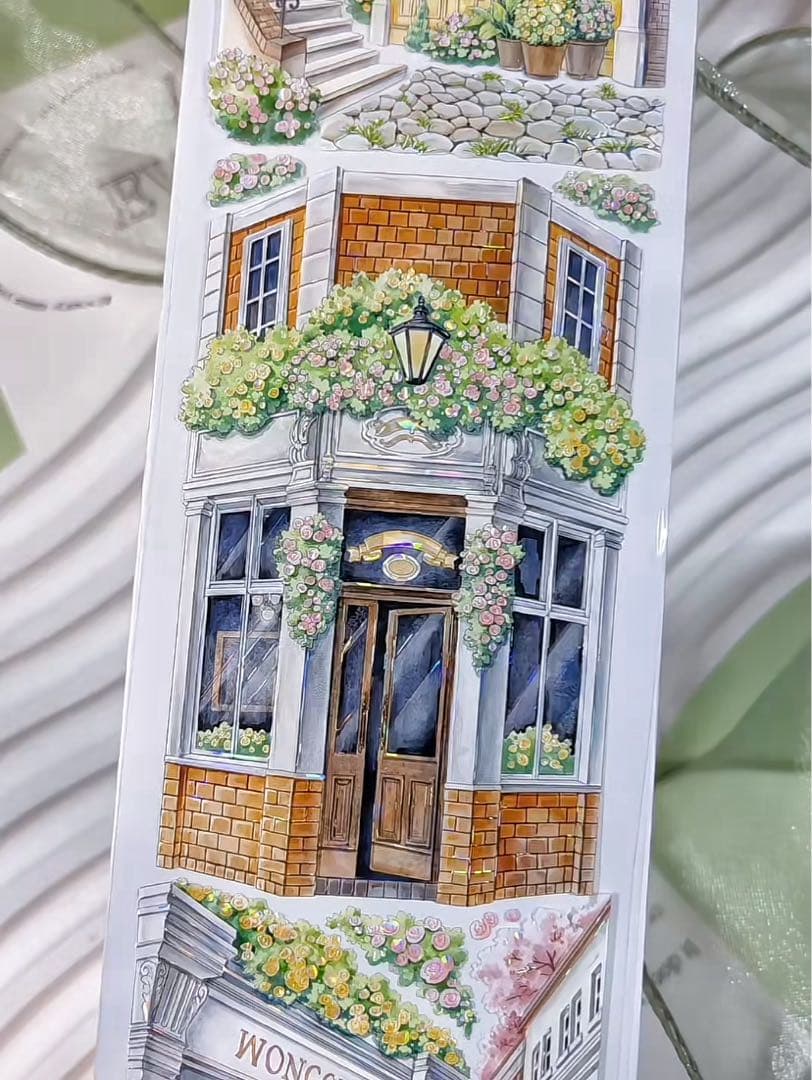 【9466】海外　マステ　3/5/巻　貝殻光マスキングテープ　街景色　装飾背景系