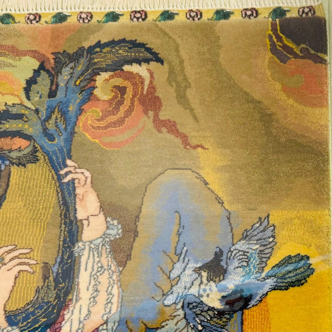 中国美術 手織り シルク 段通 緞通 天女 手織り絨毯 飾り 額付き 骨董