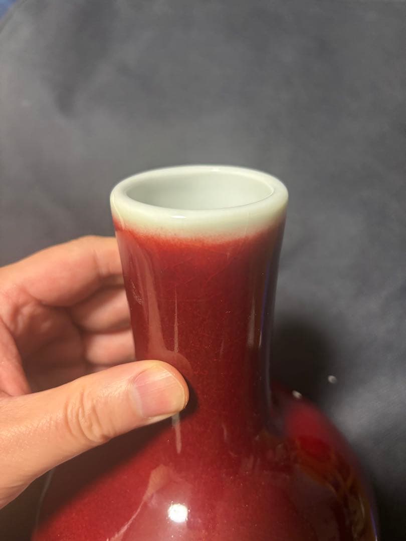 3　中国古美術品　紅釉　天球瓶　花瓶　高さ約22cm 大清康煕年製