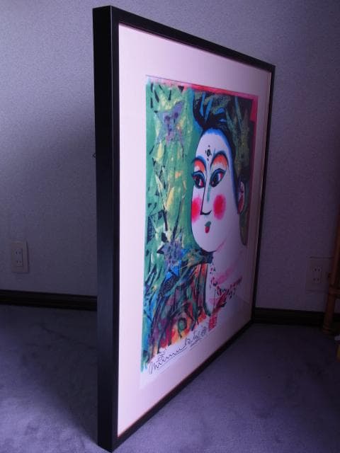 棟方志功　大判風呂敷　くちなし妃の柵　大首　版画絵　専門店額装品　布地印刷　染作