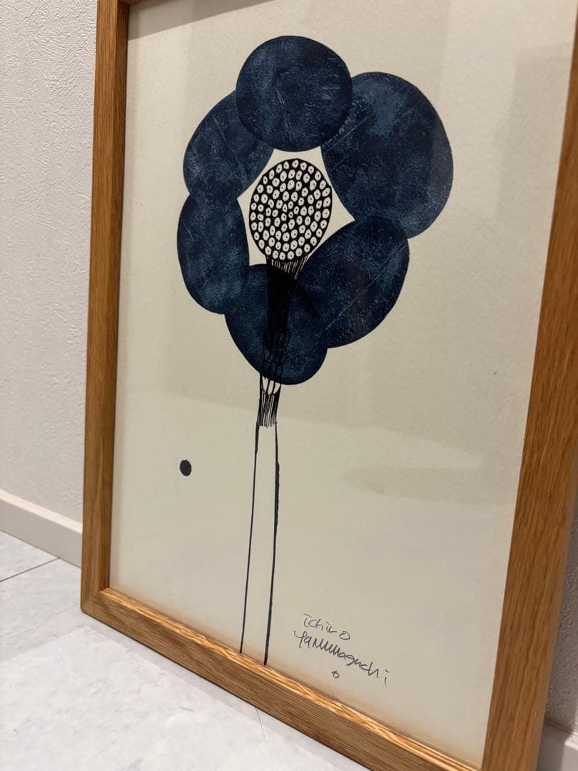 原画　山口一郎 藍色　群青色　花 Sサイズ