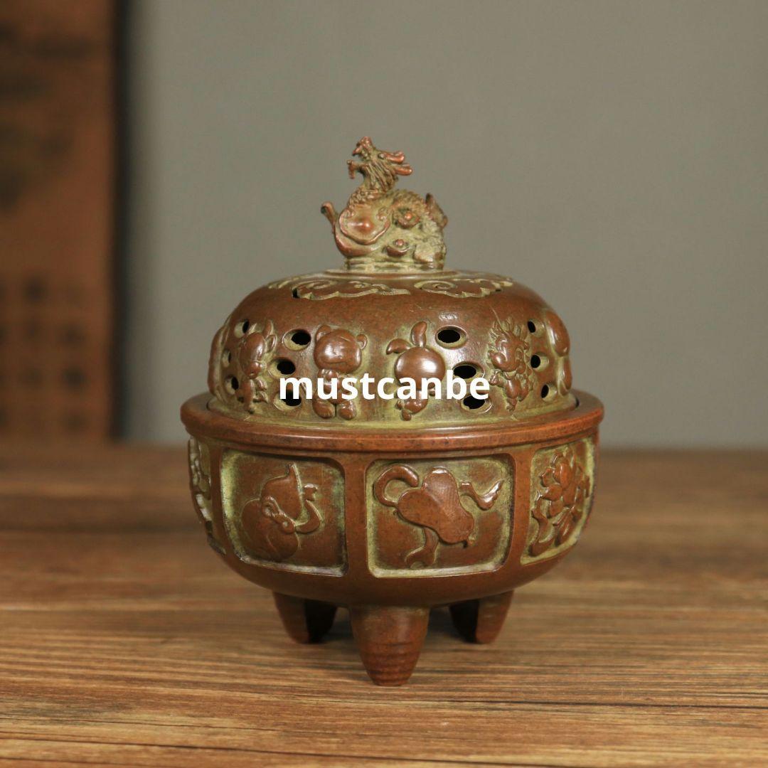 銅器 十二支竜 三足香炉 香道具 茶道具 工芸品 置物