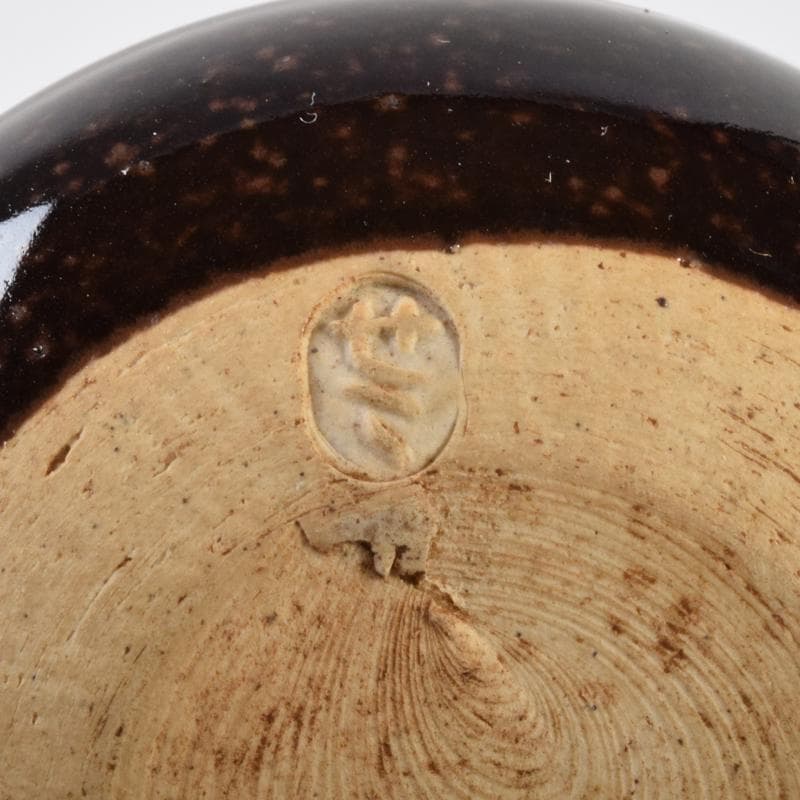 膳所焼　陽炎園造　淡海ぜぜ　茄子　茶入　仕覆付　共箱　M　7080