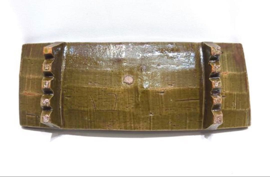 北大路魯山人　織部　櫛目　台皿　俎板皿