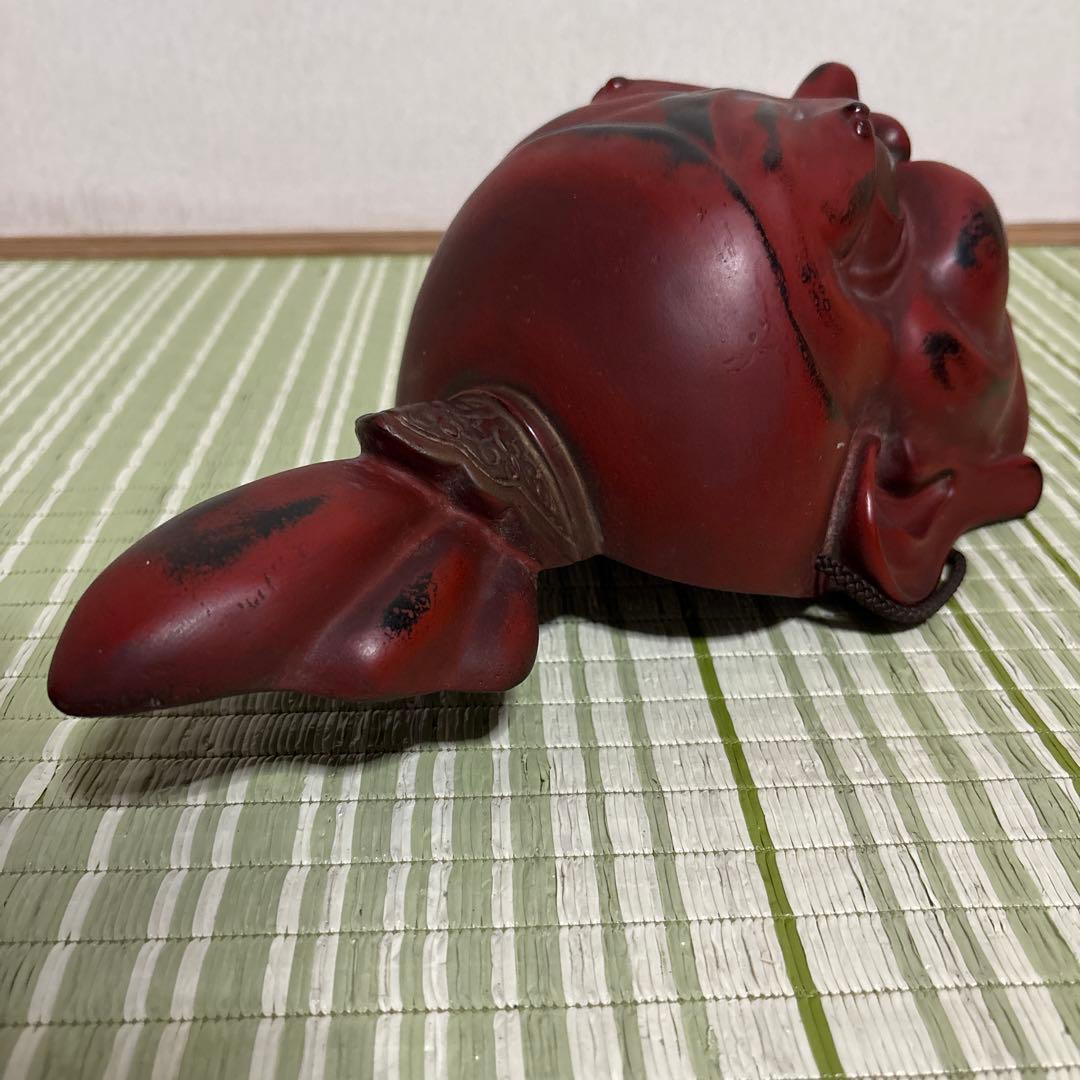 お面　能面　神楽面　仁王　仏具　鬼　男　赤　工芸品　渦　金剛力士　壁掛け　置物