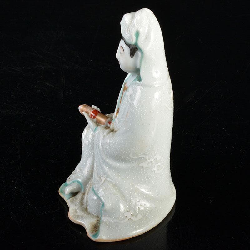 九谷焼　古九谷　 色絵白粒　観音像　仏像　置物　時代箱付　V　R4530