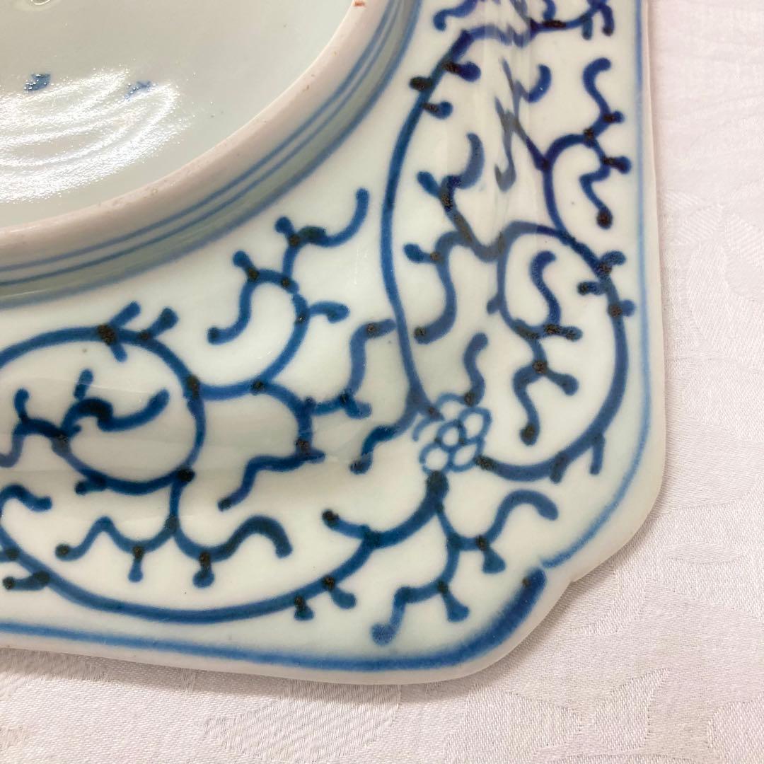 希少 伊万里 染綿角皿 太明成化年製 大皿 骨董品 時代物