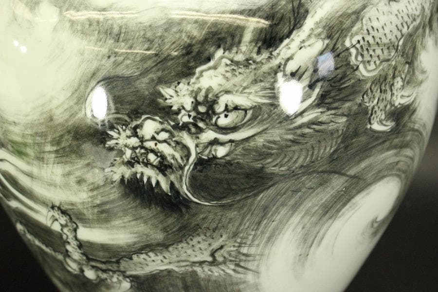 中国美術 龍図 花器(ZE652)