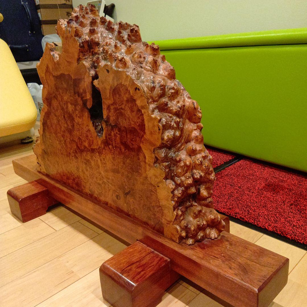 木製衝立（かりん）自然形状の木材彫刻