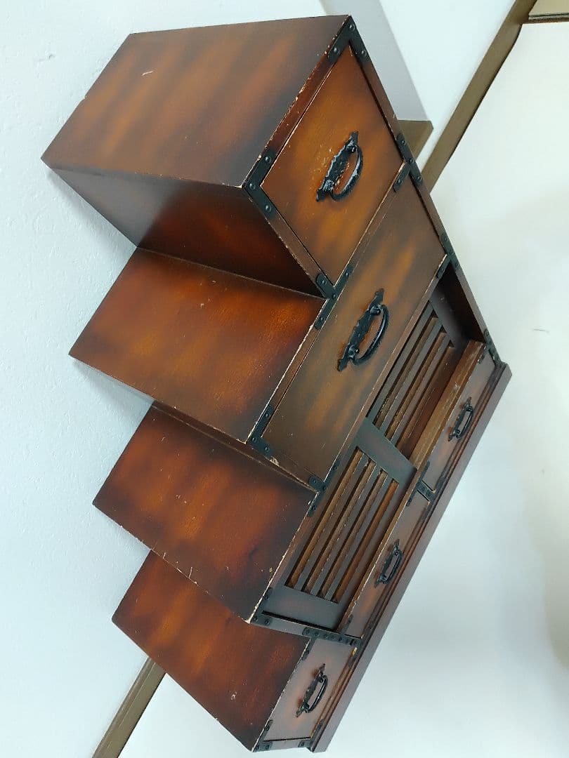 レトロ調 階段タンス 和風 民芸家具 小物収納　左下り