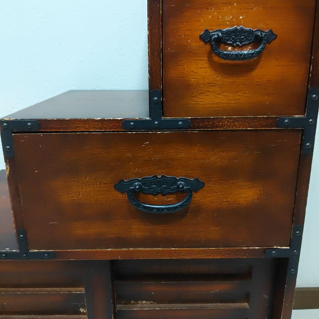 レトロ調 階段タンス 和風 民芸家具 小物収納　左下り