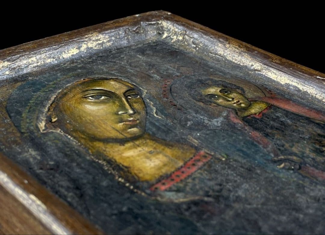 聖母子像　宗教絵画　 木製版画 立体フレーム付き