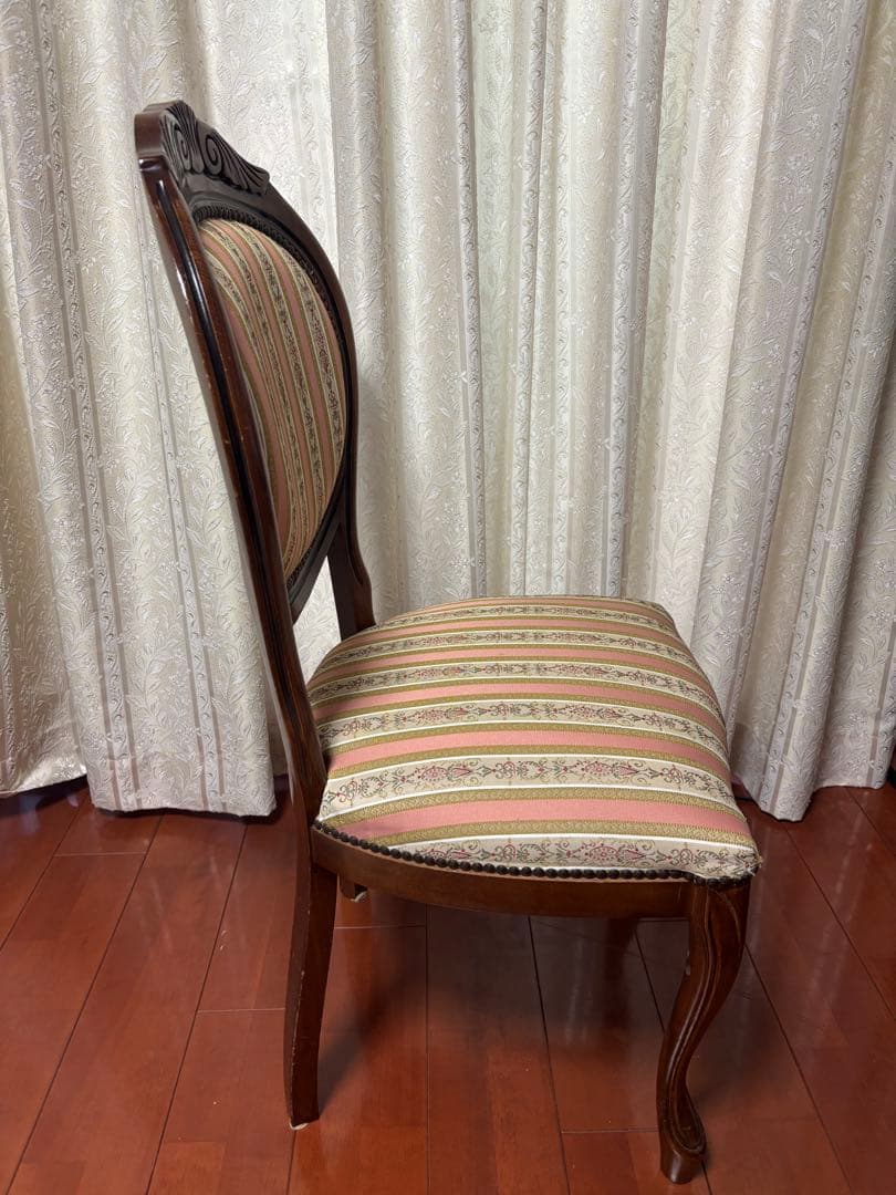 クラシックスタイル 木製チェア ピンクストライプ