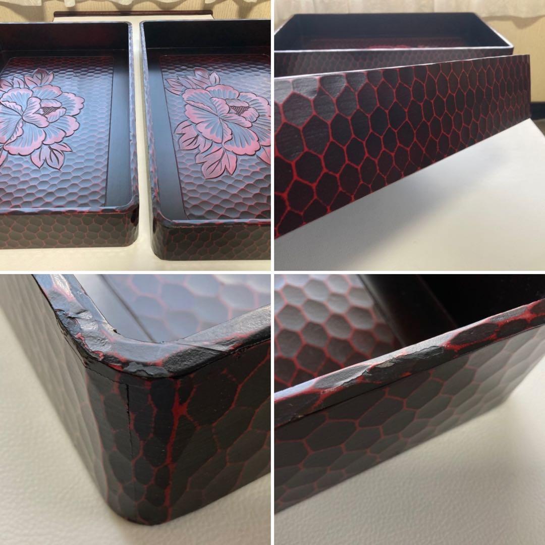 鎌倉彫 乱れ籠 衣装籠 盆 トレイ 2枚組 収納 木製 彫刻 漆塗 花柄 レトロ