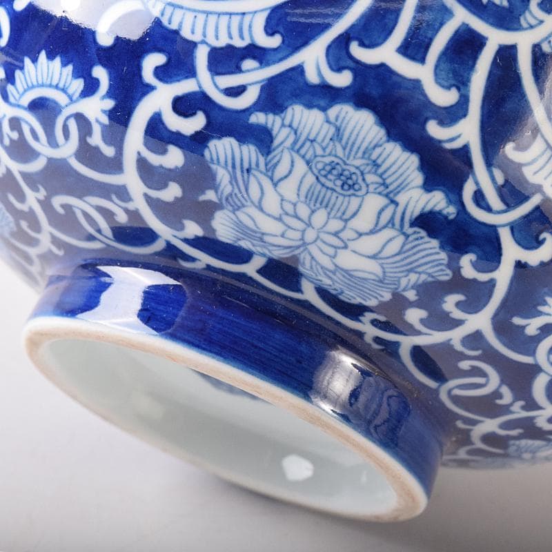 中国　大清乾隆年製款　青花 花唐草文碗　唐木台付　V　R8362