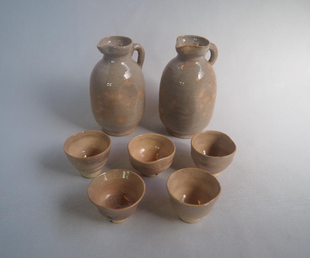 萩焼『徳利・酒盃揃い』大和作太郎（松緑）造（共箱）明治〜大正期