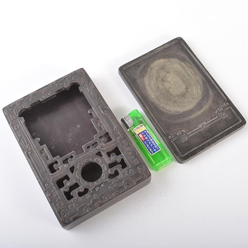 中国　細密彫刻　書道具　端渓硯　装飾端渓雕盒　M　7758E