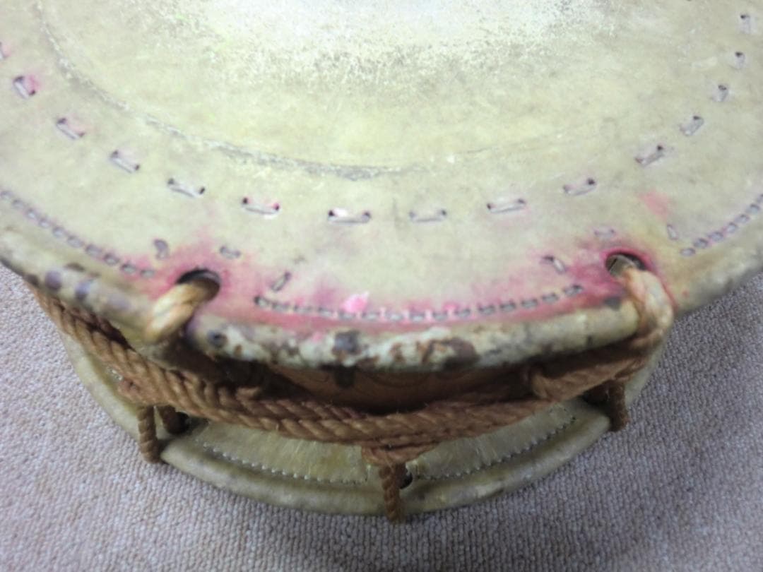 【中古品】締太鼓 面:約35cm 胴長:約15cm　バチ付き 田中太鼓店制作