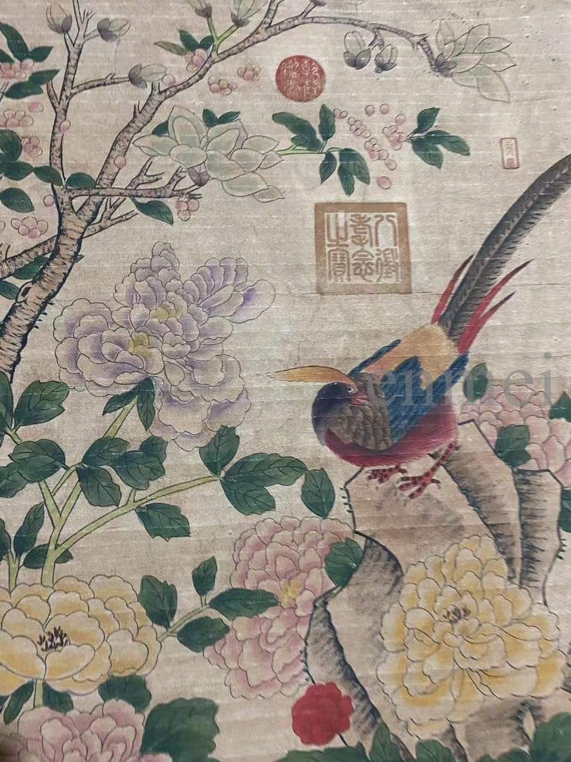 中国古美術・旧藏・北宋風・趙昌款・花鳥図・手描き中堂画・掛軸・宣紙・書画・骨董