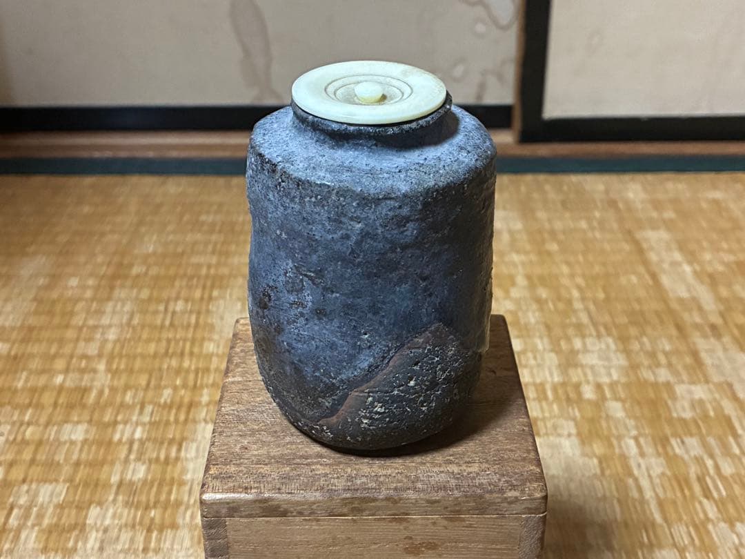 古陶器 円筒形 茶入 木箱入 煎茶道具
