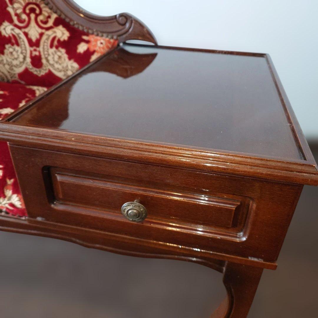 イタリア製　金華山織り　Rosso　テレフォンベンチ　猫脚　クラシックスタイル