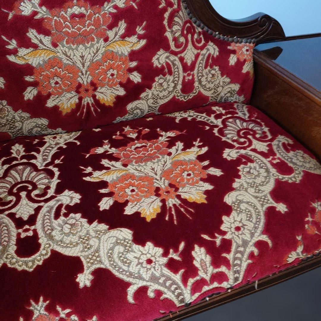 イタリア製　金華山織り　Rosso　テレフォンベンチ　猫脚　クラシックスタイル