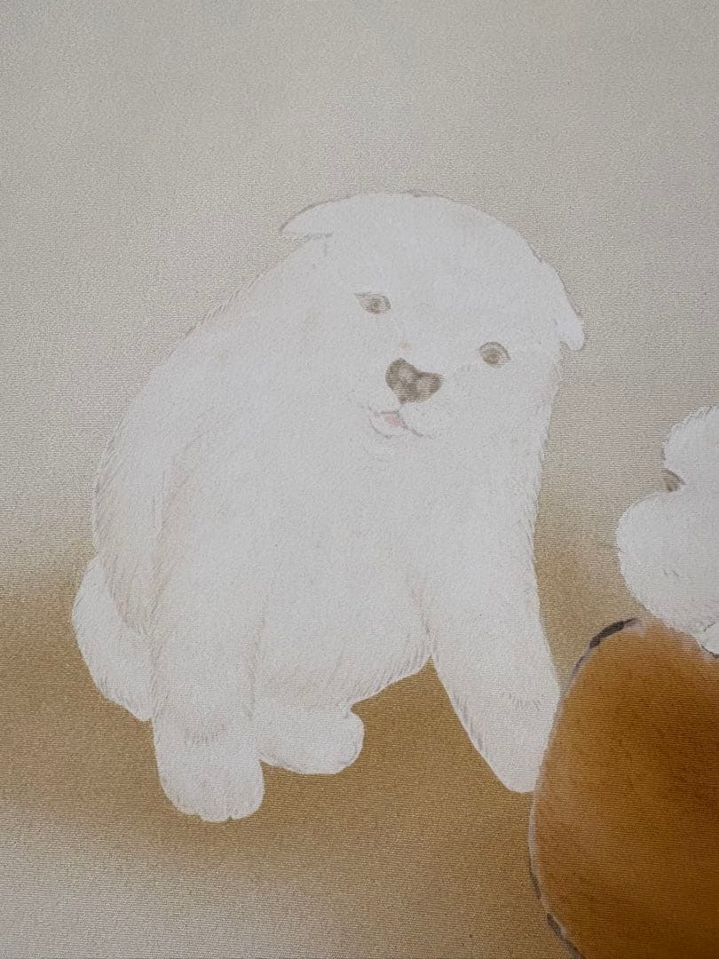 仔犬図　犬　掛け軸 掛軸 茶掛　茶道具　無地箱　合箱あり