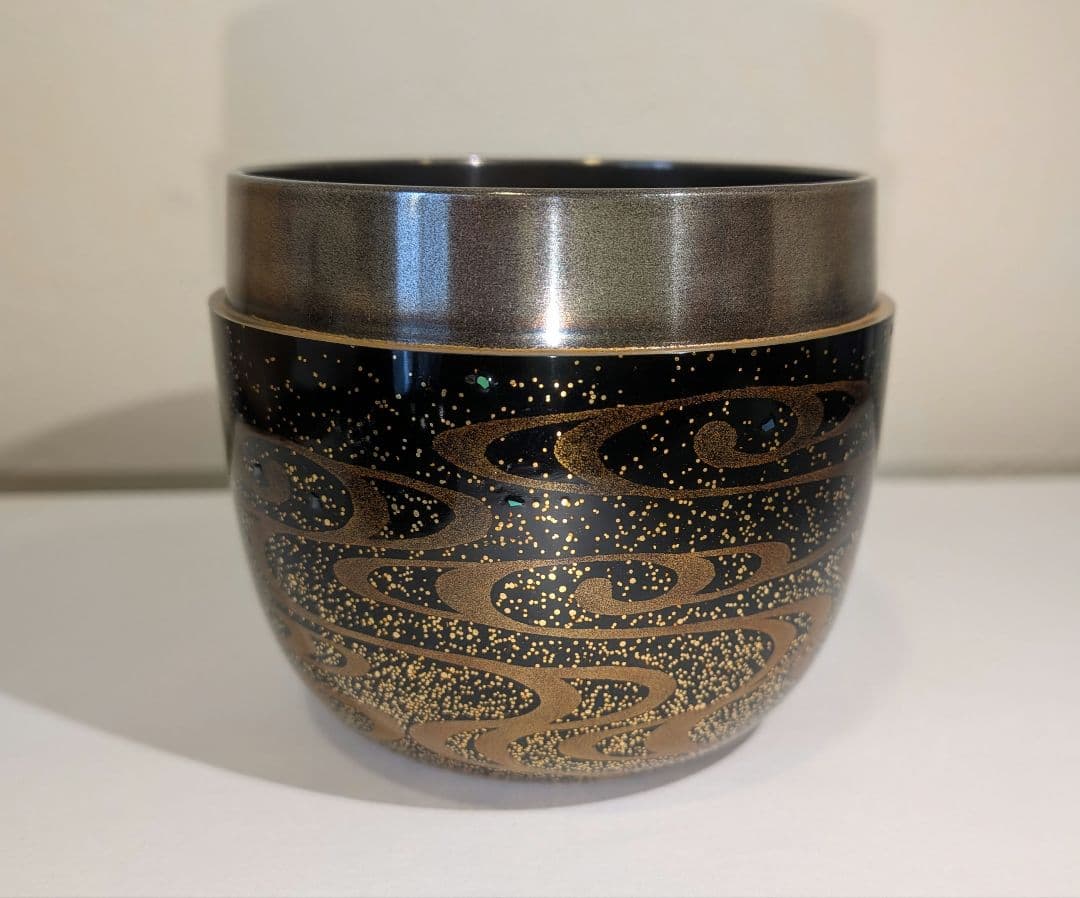 蝙蝠蒔絵　大棗　紫月作　福士健　内銀溜塗　蝙蝠に軍配　輪島塗　茶道具