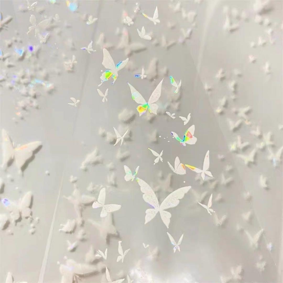 【9490】海外　マステ　5m巻　貝殻光マスキングテープ　白　蝶々　装飾系