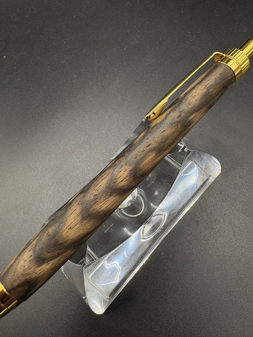 515超極上　黒柿　孔雀杢　木軸シャーペン　ボールペン　細軸